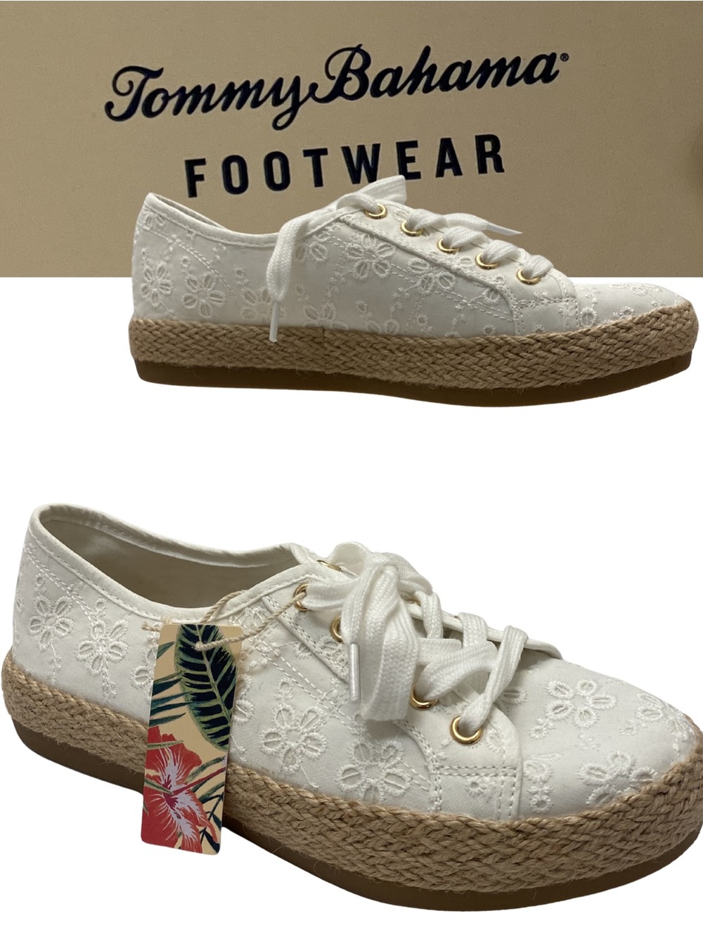 NEW Tommy Bahama Eyelet Lace Sneakers with Espadrille Soles Size 7.5